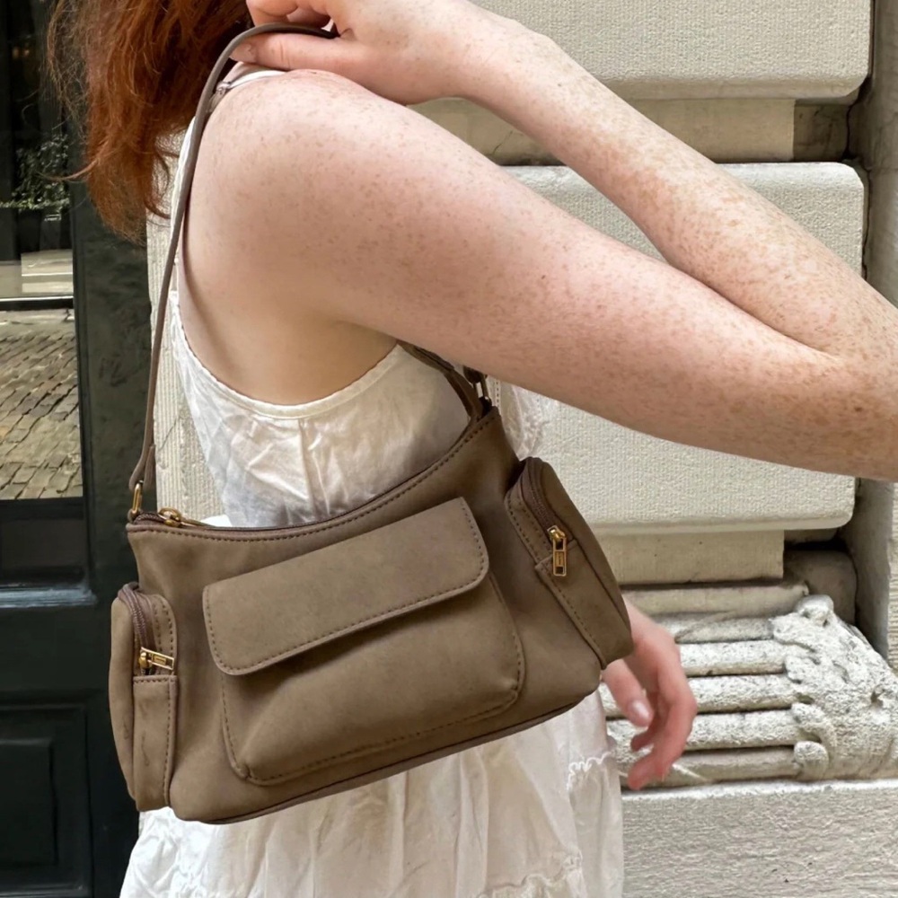 Brandy Melville Suede-Like Brown Shoulder Bag